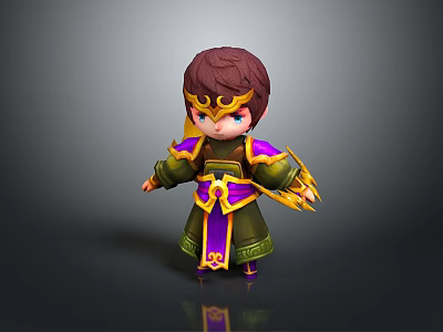 Cartoon Man Wearing Green And Purple Outfit With Gold Decorations Brown Hair And Gold Headpiece 3d model