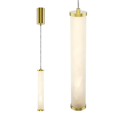 Elegant Modern Gold Pendant Light With Cylindrical White Glass Shade 3d model