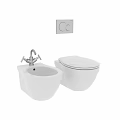 Modern White Ceramic Toilet With Bidet Faucet And Wall Mounted Flush Panel