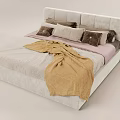Plush Modern Double Bed With Upholstered Headboard Multiple Pillows And Throw Blanket 3d model
