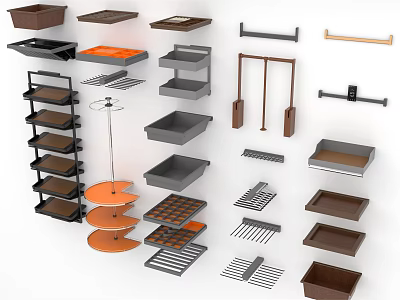 Modern Wall Mounted Cabinets And Hanging Shelf Units With Tray Rod And Diverse Styles 3d model