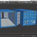 Industrial Equipment Blue Shipping Containers With Two Units Open Door Featuring Interior View
