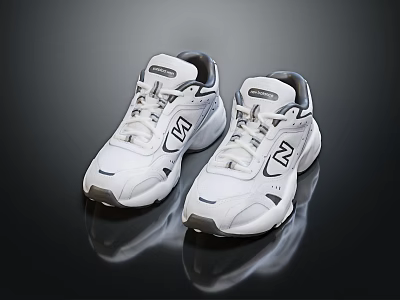 White Sports Shoes With Modern Design Gray Accents And Reflective Details 3d model