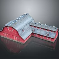 Red Traditional Barn Building With Gray Roof Small Windows And Rural Architecture Style