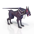 Mythical Dog Like Creature With Chain Collar Horns And Glowing Purple Accents