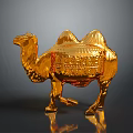 Shiny Golden Standing Camel Figurine With Intricate Carved Patterns On Reflective Base