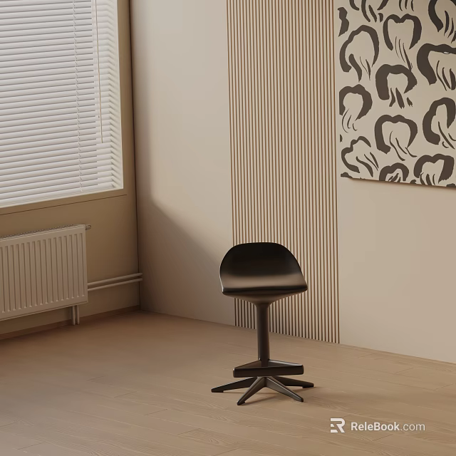 Black Bar Stool In Interior With Blinds Radiator Striped Wall Animal Print Artwork Light Floor 3d model 