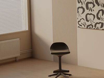 Black Bar Stool In Interior With Blinds Radiator Striped Wall Animal Print Artwork Light Floor 3d model