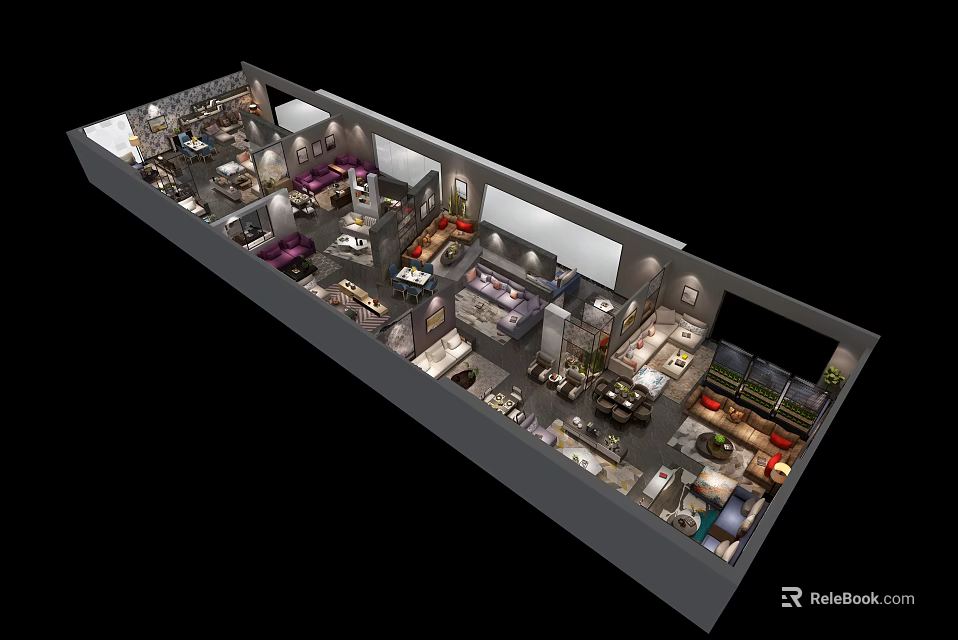 Aerial View Of Interior Layout With Multiple Rooms Furniture And Decorative Elements 3d model 