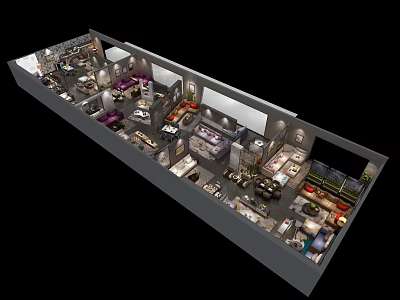Aerial View Of Interior Layout With Multiple Rooms Furniture And Decorative Elements 3d model