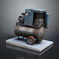 Old Rusty Air Compressor With Metal Tank Wheels And Concrete Base