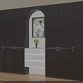 Modern Dark Gray Shoe Cabinet With Arched Design And Drawer Cabinet Plant Decoration