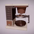 Vintage Style Coffee Maker Kitchen Appliance With Beige And Brown Design And Transparent Glass Carafe