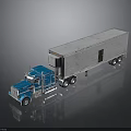 Blue Semi Truck With White Cargo Trailer And Reflective Surface