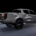 Gray Modern Pickup Truck with Sleek Exterior Design and Black Alloy Wheels on Dark Background