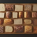 Different Types of Bread Slices and Loaves Arranged on Wooden Tray