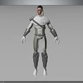3D Model Of Futuristic Humanoid Character In White Gray Silver Tech Armored Costume With Glasses