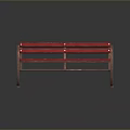 Red Public Bench With Modern Metal Frame And Smooth Wooden Slat Seat