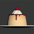 Delicious Smooth Cream Dessert Topped With Whipped Cream Cherry And Chocolate Sauce On White Plate