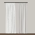 White Curtains Hanging On Black Rod Against Light Gray Wall And Wooden Floor