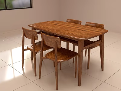 Simple Modern Wooden Dining Set With Rectangular Table And Four Chairs For Bright Room 3d model
