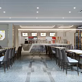 Modern Spacious Restaurant Interior With Bright Lighting Tables Chairs Large Windows And Marble Floor