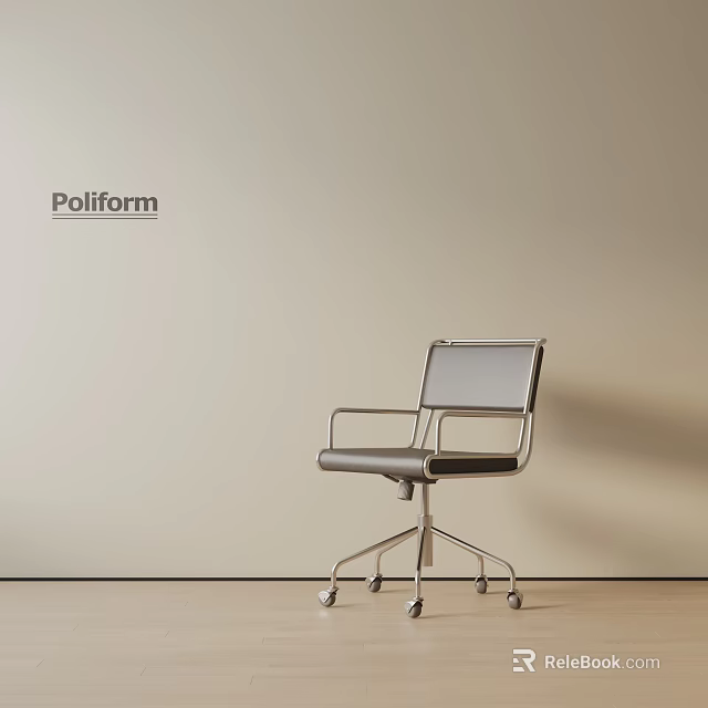 Poliform Modern Office Chair With Metal Frame Armrests And Wheels In Contemporary Interior 3d model 