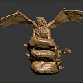 Golden Dragon Mythical Creature Sculpture With Spread Wings On Rocky Base