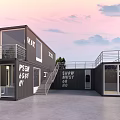 Modern Modified Shipping Container Building With Large Windows Balcony Staircase And Green Trees 3d model