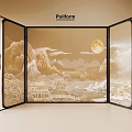 Poliform Decorative Room Divider With Traditional Landscape Mountain Moon Black Frame And Lantern Style Lights