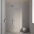 Modern Bathroom Interior With Textured Wall Tiles Black Shower Fixtures Toilet And Wall Mounted Accessories