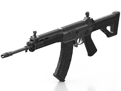 Black Modern Tactical Rifle Featuring Barrel Magazine And Ergonomic Grip 3d model