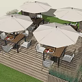 Outdoor Patio Wooden Table And Metal Chair Set With White Cushions Dining Items