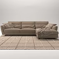 Brown Sectional Sofa with Soft Cushions and Throw Blanket on Grid Pattern Rug 3d model