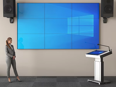 Office Video Wall Display System for Professional Presentations with Touchscreen Podium and Speakers 3d model
