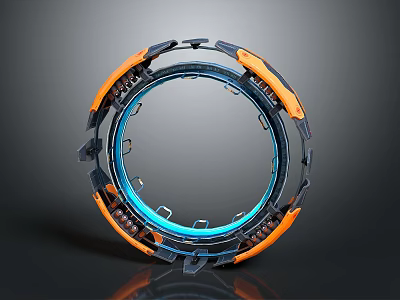 Mechanical Ring Structure With Blue Orange Accents And Metallic Glowing Elements 3d model