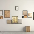 Gallery Wall Decor With Multiple Frames Various Sizes On White Wall And Wooden Cabinet 3d model