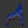 Wooden Chair Covered With Blue Cloth Adorned With White Star Patterns