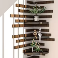 Wooden Wall Mounted Shelving Unit with Plants Decorative Items and Natural Light Through Window