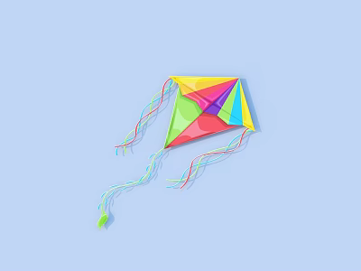 Colorful Diamond Shaped Kite With Streamers On Light Blue Background 3d model
