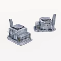 Two Small Architectural Models With Square Platforms And Stone Texture 3d model