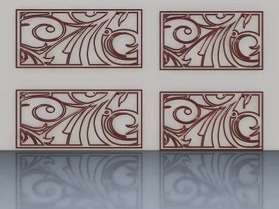 Four Elegant Swing Doors Featuring Intricate Scroll Patterns And Reflection 3d model