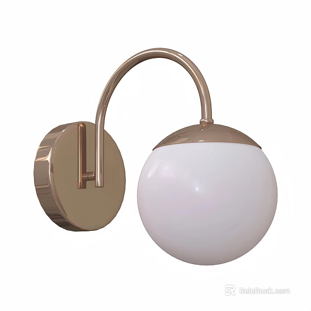 Modern Wall Lamp With Metallic Circular Base Curved Arm And White Spherical Shade 3d model