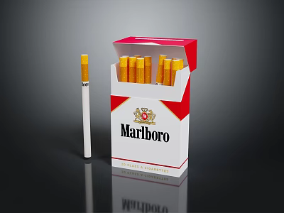 Marlboro Cigarettes Open Pack With Individual Cigarette And Red White Packaging 3d model