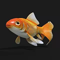 Bright Orange Goldfish As Aquatic Animal With Shiny Scales White Fins And Tail