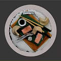 Creative Sushi Themed Cake Topped With Sushi Rolls Soy Sauce And Chopsticks