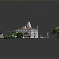 Detailed Architectural Scene Model Featuring Building with Red Roof Trees Roads and Lawn