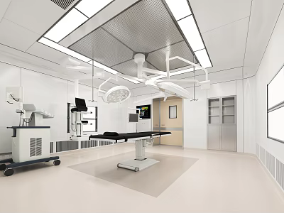 Hospital Operating Room Interior With Surgical Table And Equipment 3d model