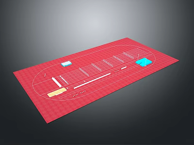 Red Mat Featuring Grid Pattern And Colored Sports Area Layout Design 3d model