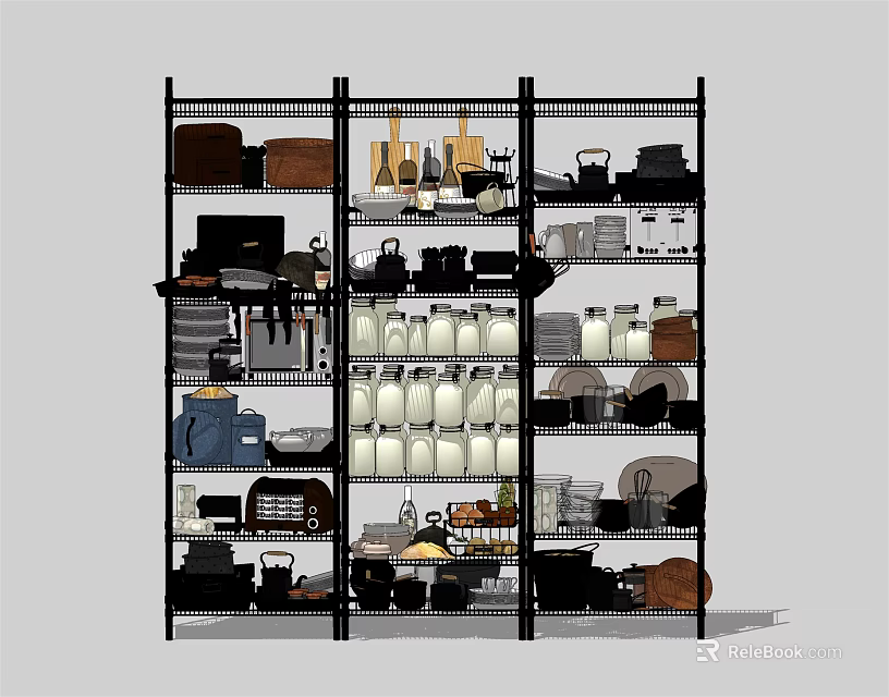 Sturdy Multi Layer Metal Shelving Unit With Storage Boxes Jars Baskets For Home Organization 3d model 